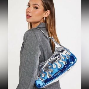 SILFEN Studio Thora Flame Shoulder Bag Metallic Blue + Silver Danish NWOT $120